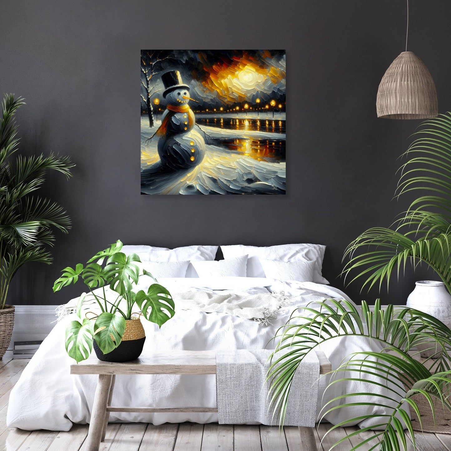 Melancholic Black Snowman Canvas