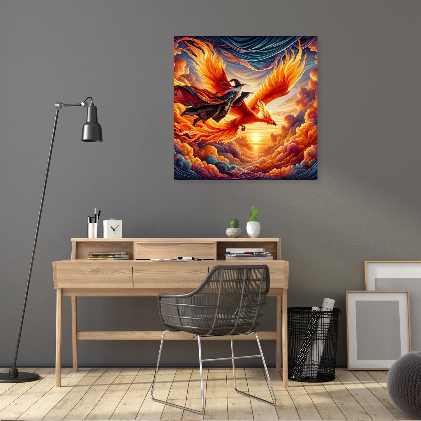 Sunset Soar Phoenix and Wizard Canvas