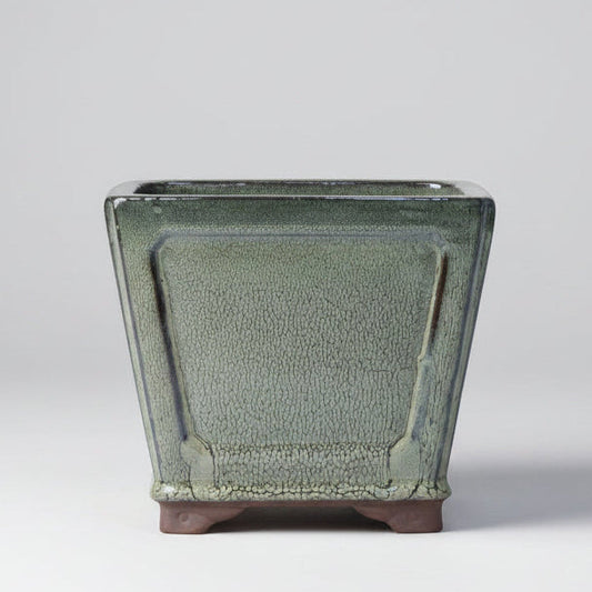 19cm Glazed Cascade Bonsai Pot | Square | 19cm x 19cm x 16cm | Olive Green