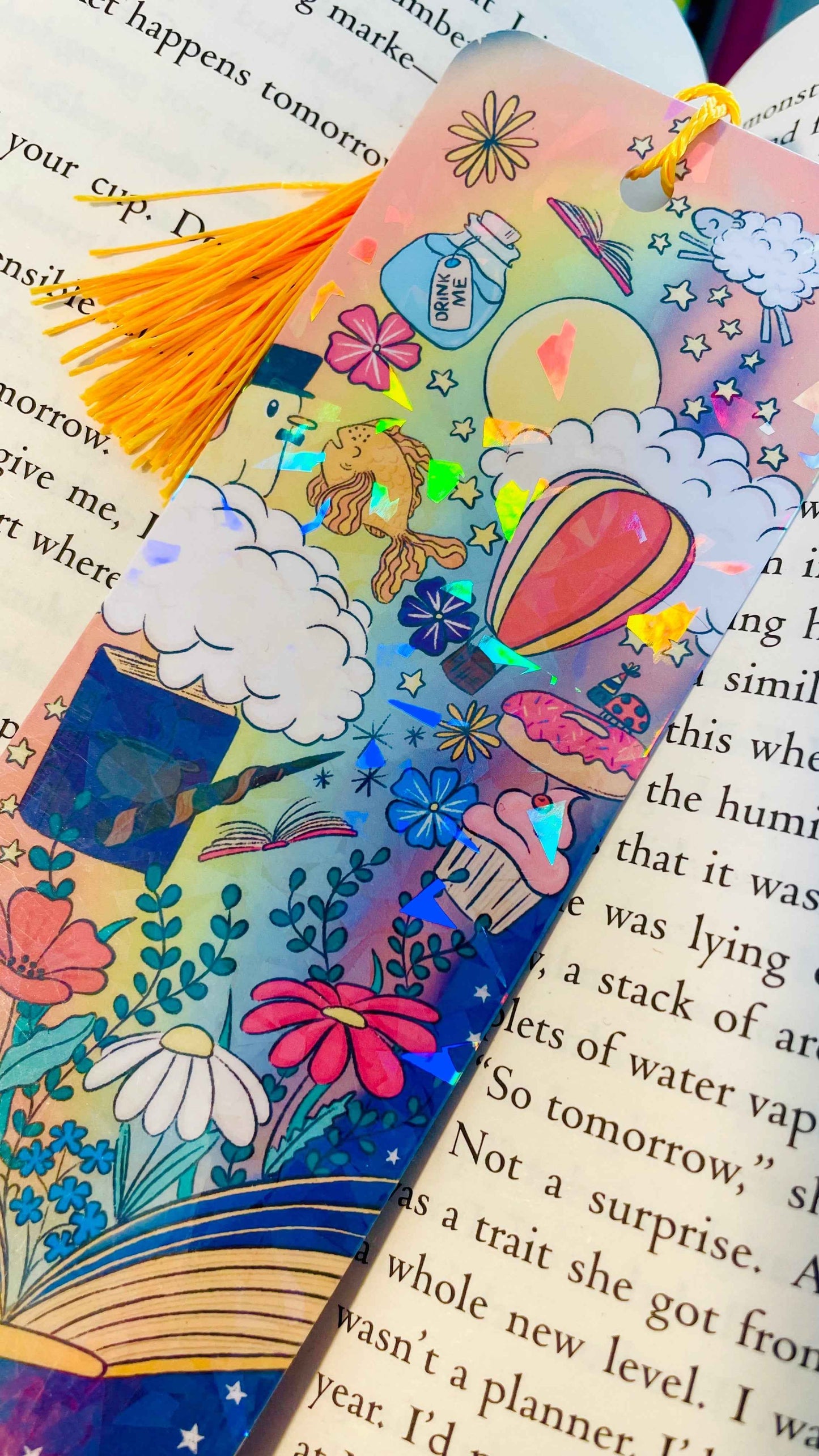 Bookish Handmade Bookmark- Cute Holographic Bookmark with Tassel