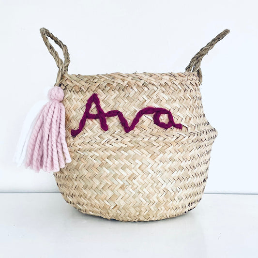 Pink Personalised tassel name basket - Large