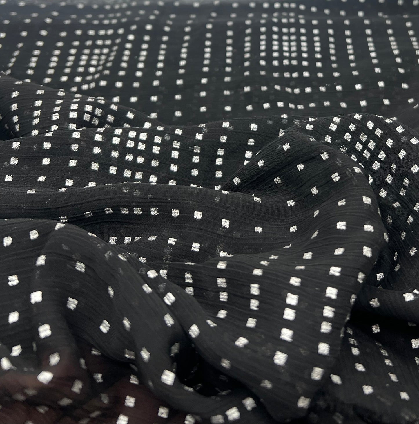 Black Silver Square Printed Chiffon Dress Fabric