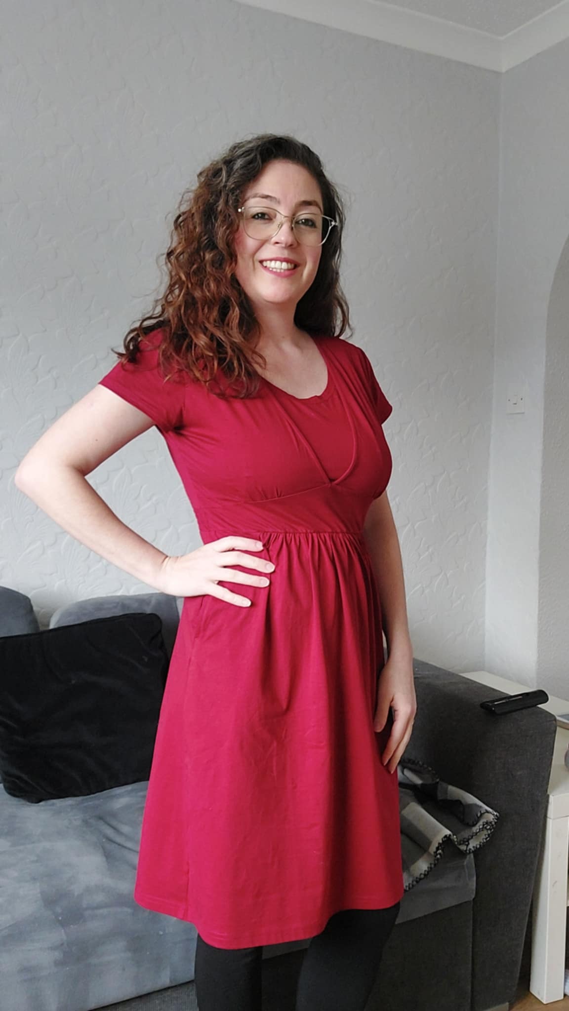 Burgundy Red Cotton Breastfeeding Dress