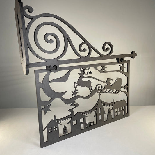 Hanging Novelty Santa Scene Sign - Handmade Ornament by Curious Rabbit ®