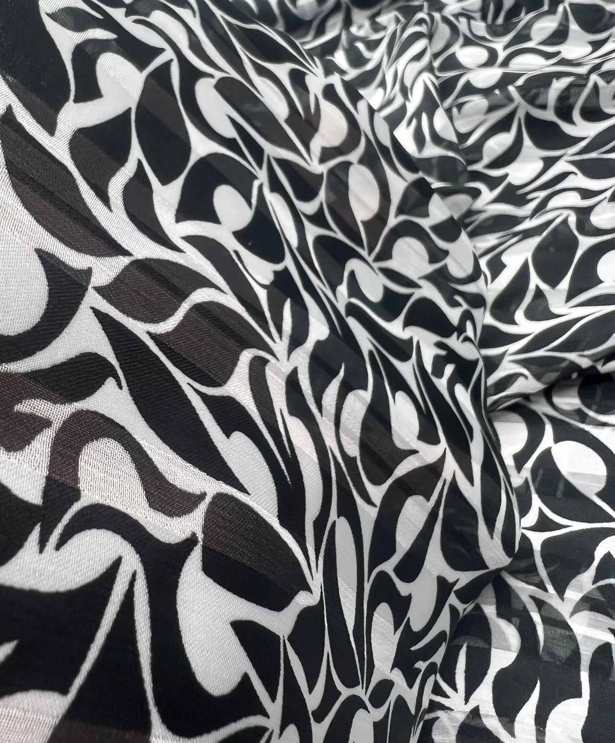 Black Silver Floral Stripe Printed Chiffon Dress Fabric