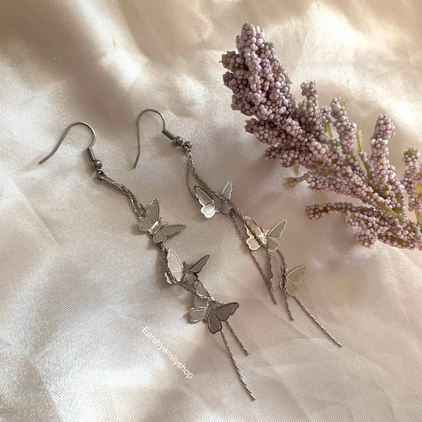 18k gold or silver plated butterfly chain trio earrings