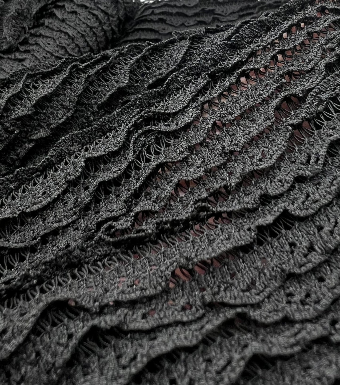 Black Ruffle Crochet Frill Knitted Stretch Fabric 300GSM