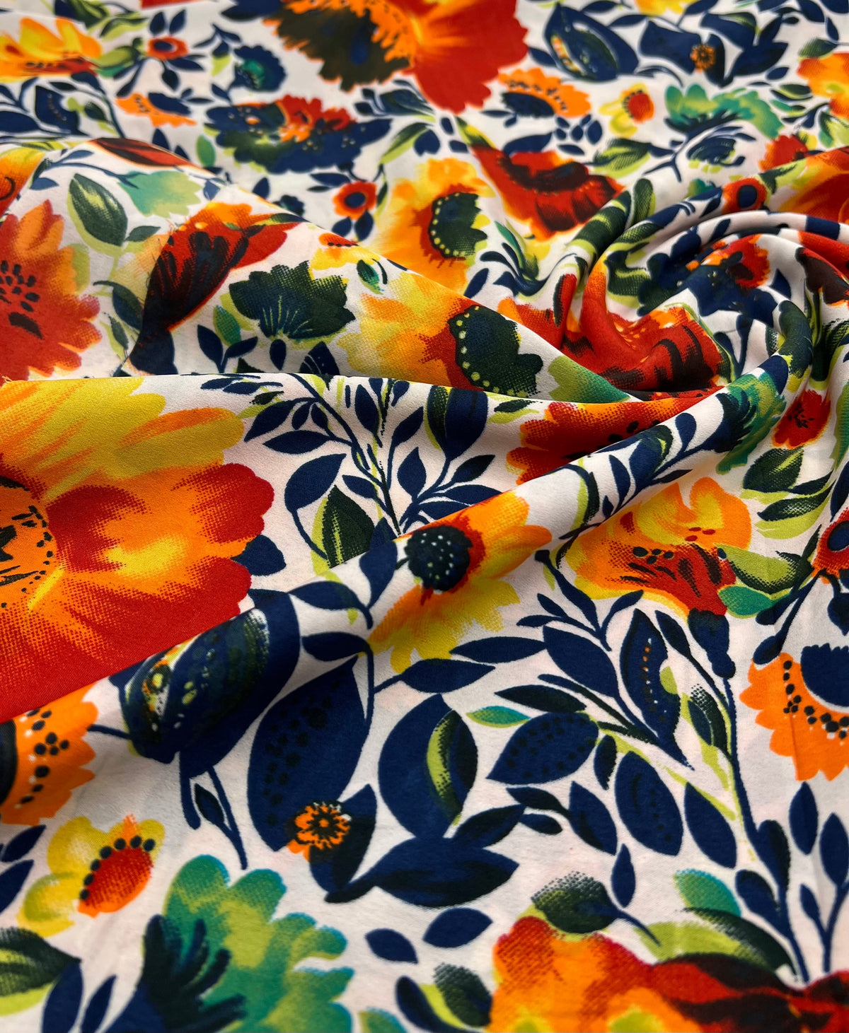 Bright Multi Floral Lightweight Crepe Fabric 80GSM Non Stretch