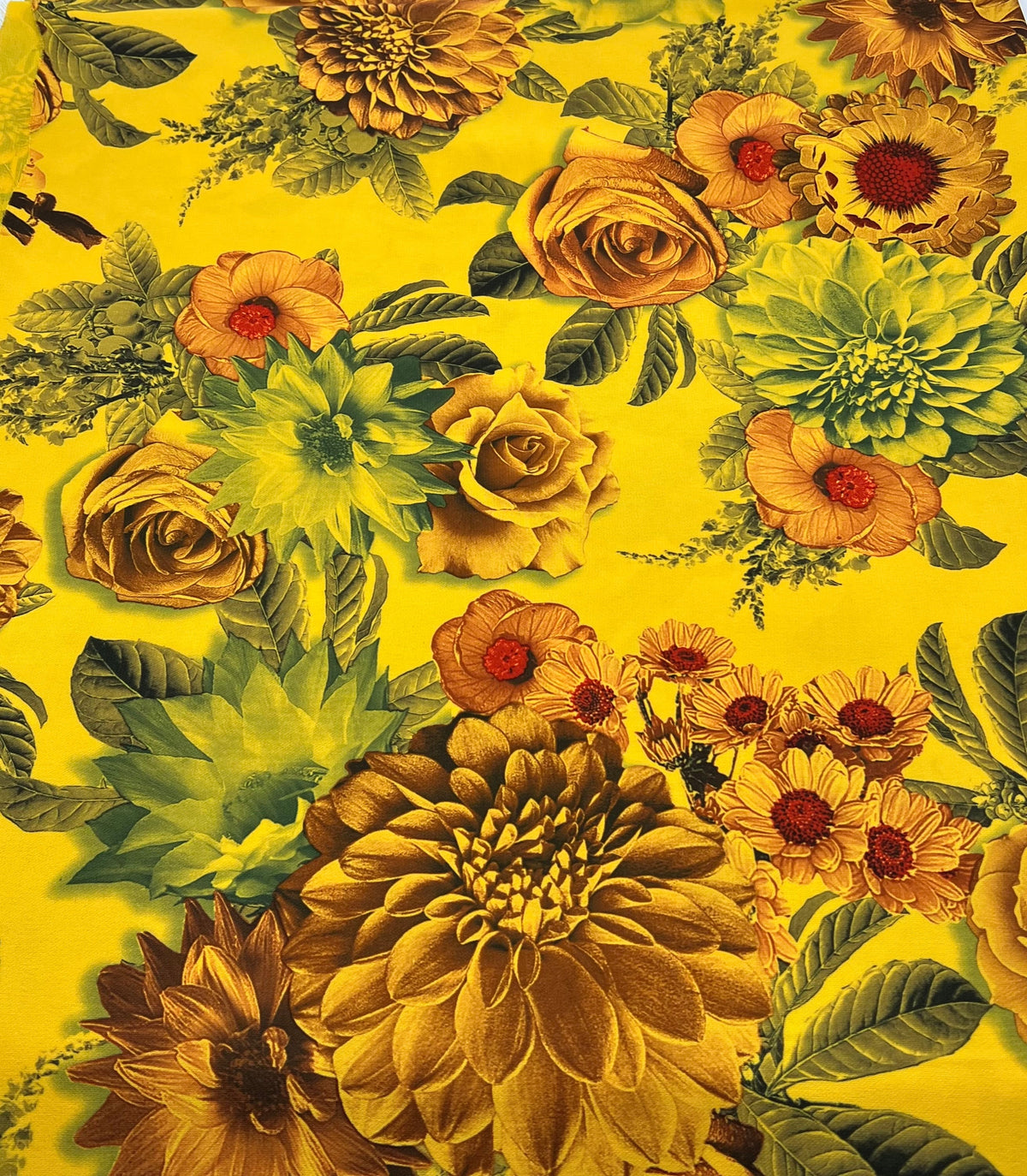 Mustard Floral Lightweight Crepe Fabric 150GSM Non Stretch
