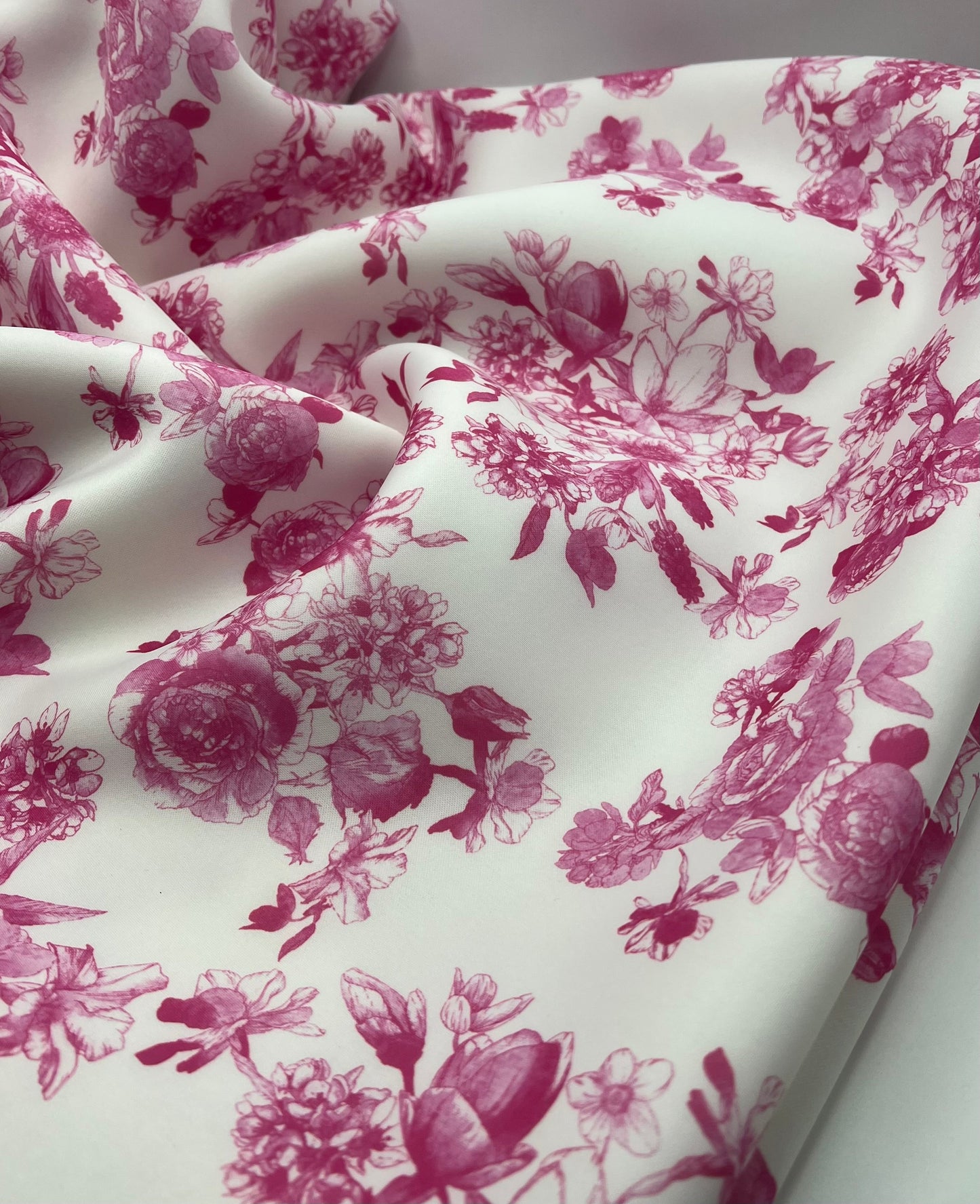 Pink Flower Scuba Foam 3D Mono Jersey Fabric 2 Way Stretch
