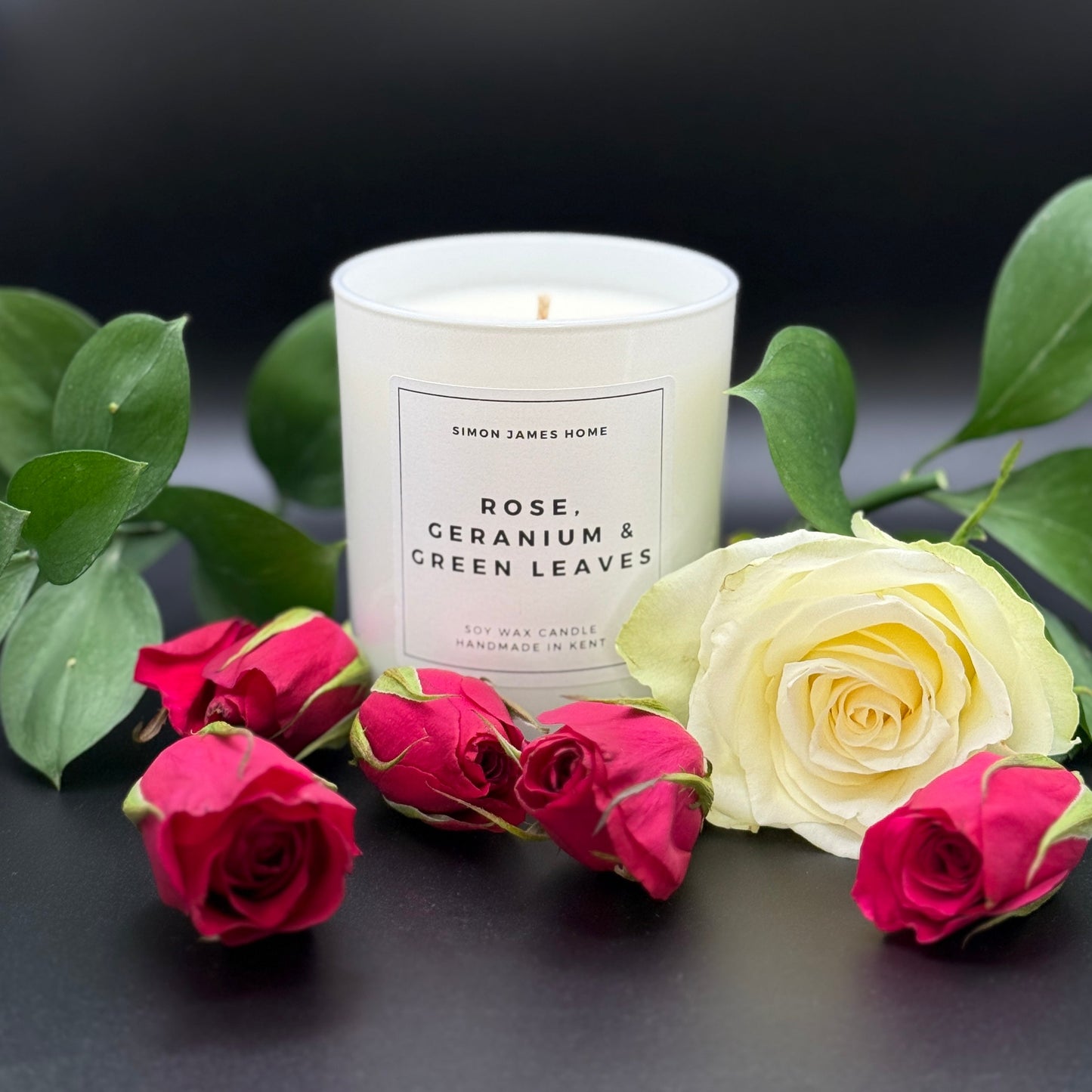 Rose, Geranium & Green Leaves Handmade Soy Wax Candle