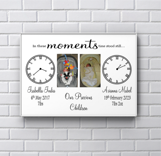 Nursery Print - Personalised Newborn baby Print 'In these moments time stood still'