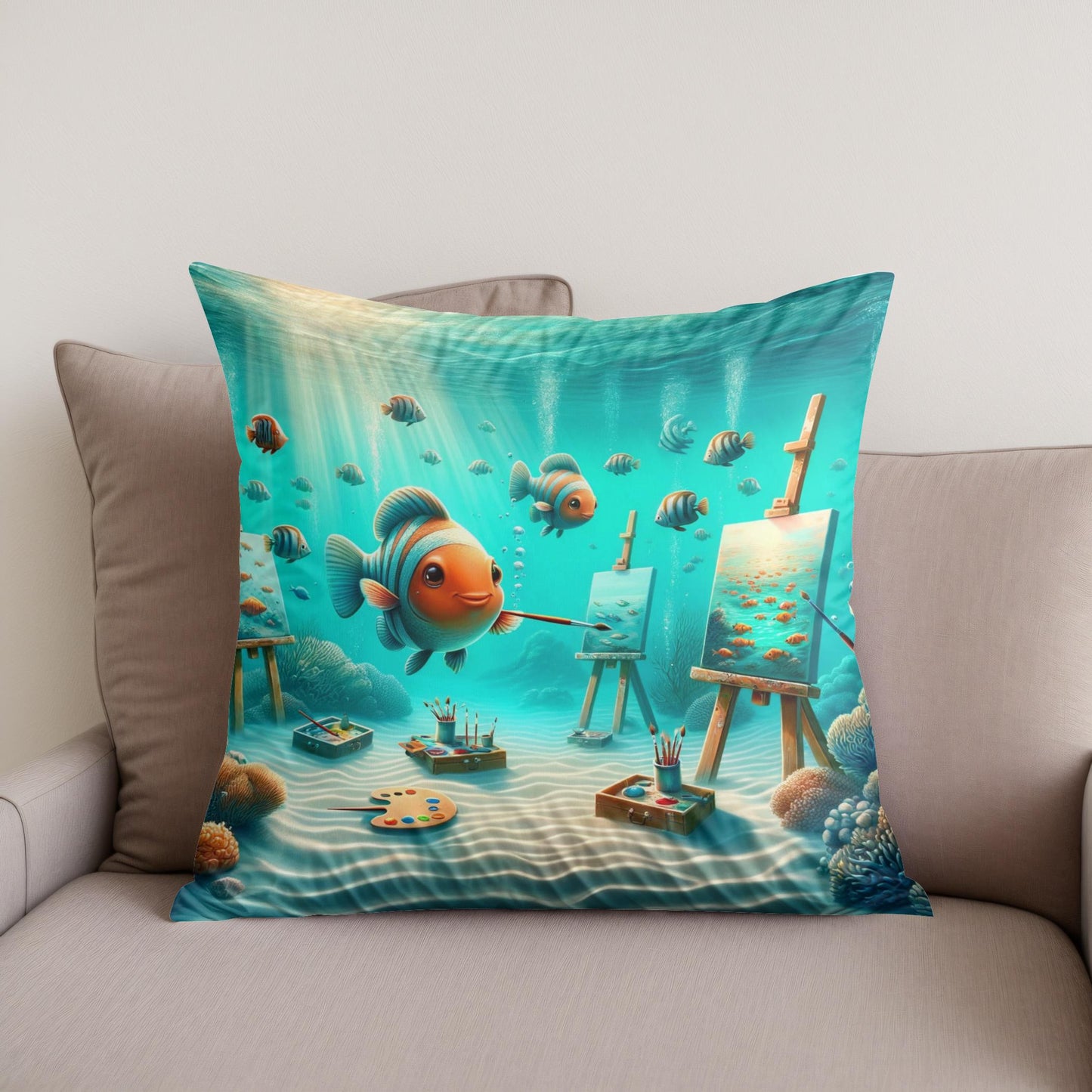 Aquatic Artistry Cotton Cushion