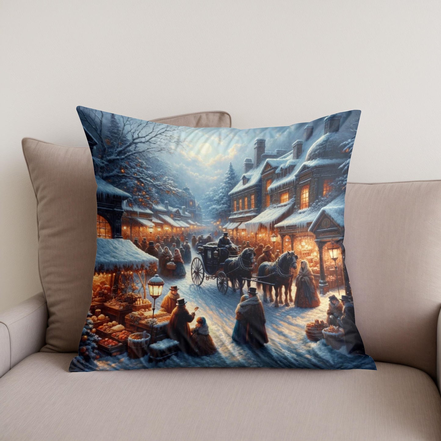 Victorian Winter Market Cotton Cushion