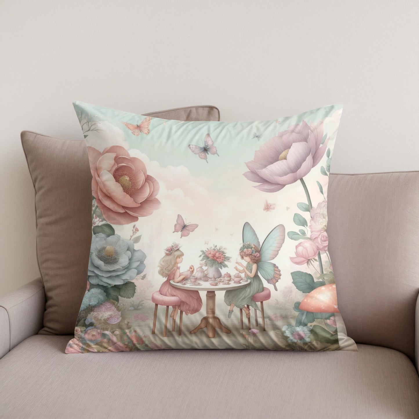 Fairy Garden Tea Party Cotton Cushion