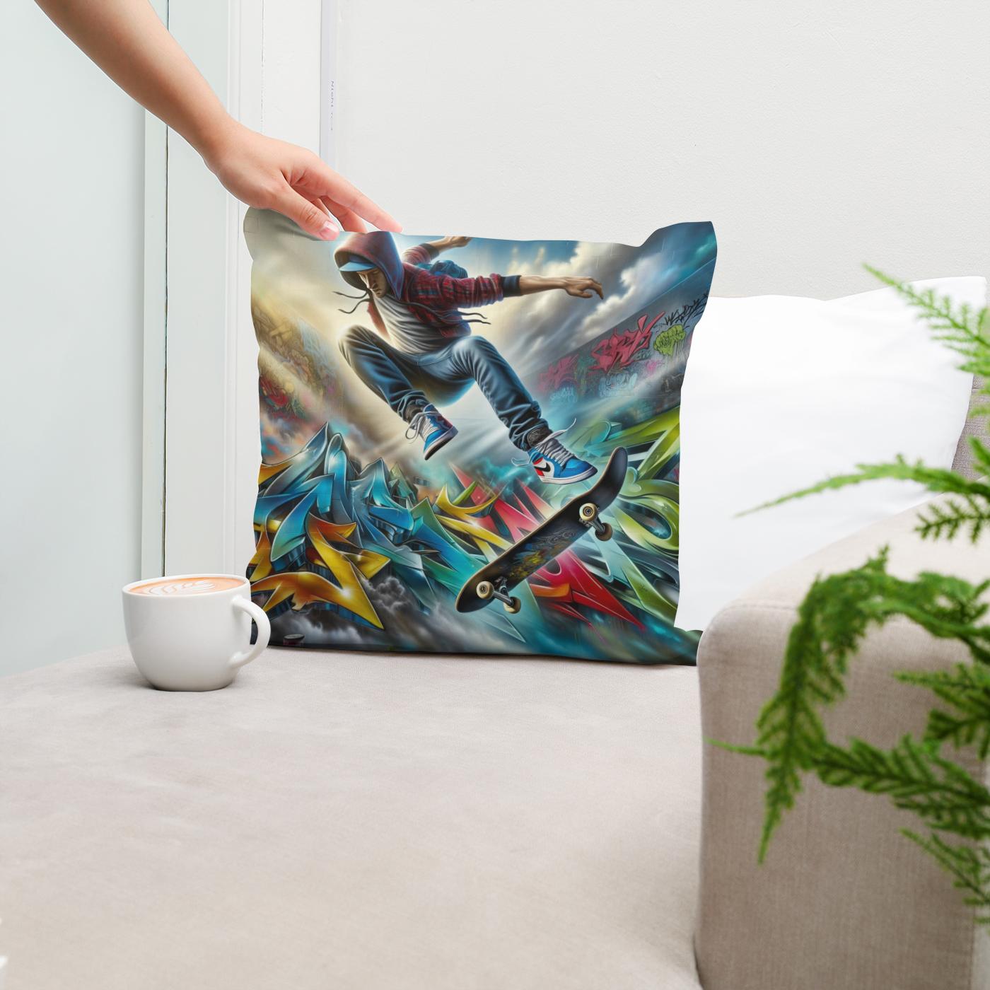 Hyper-Real Graffiti Skate Cotton Cushion