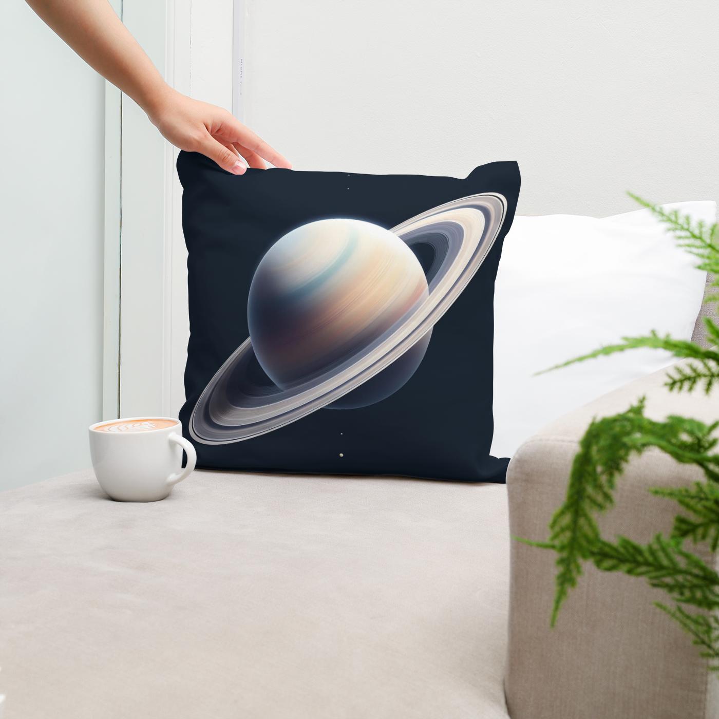 Saturn's Ringed Elegance Cotton Cushion
