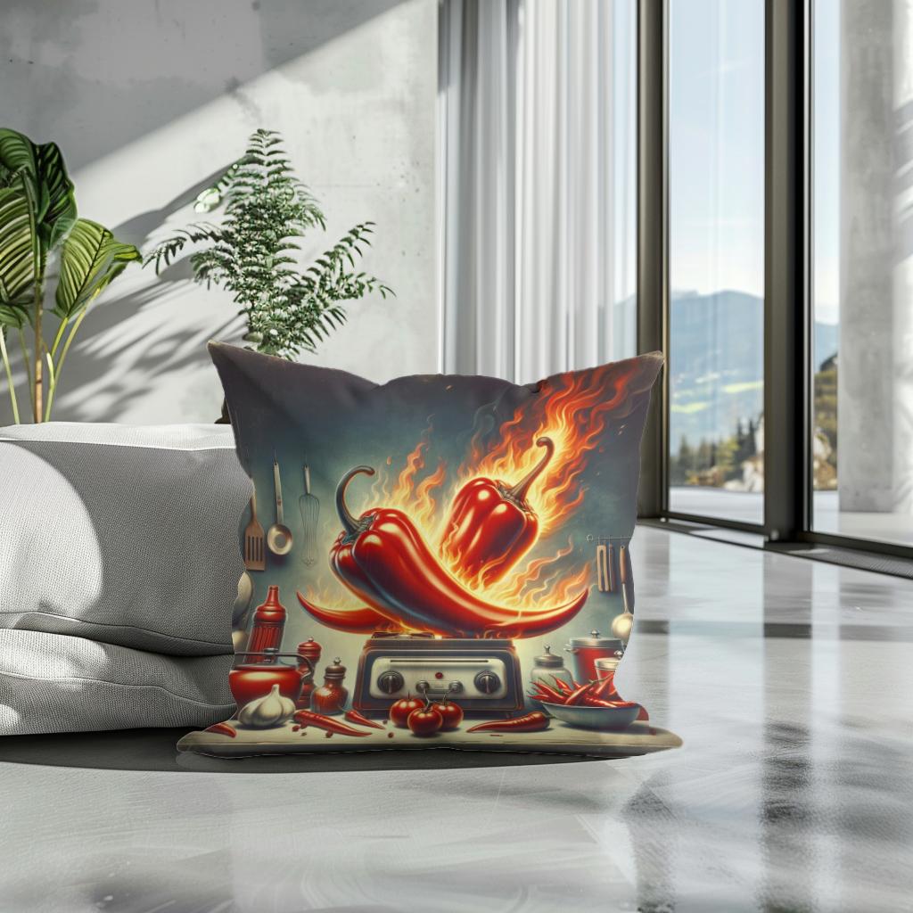 Retro Fire Chillies Kitchen Art Cotton Cushion