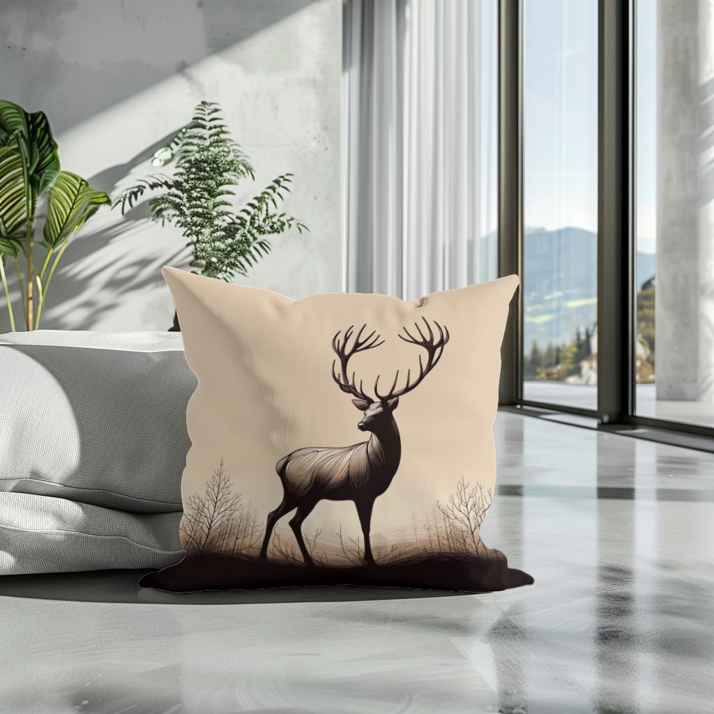 Noble Stag Silhouette Cotton Cushion