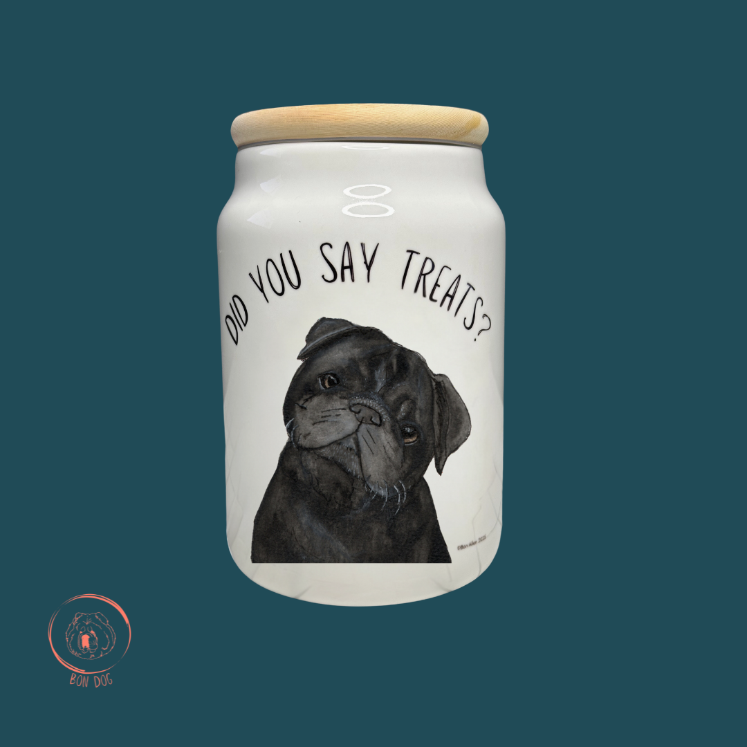 The Pug’s Treasure Chest: A Ceramic Treat Jar for Your Snorty Potato!