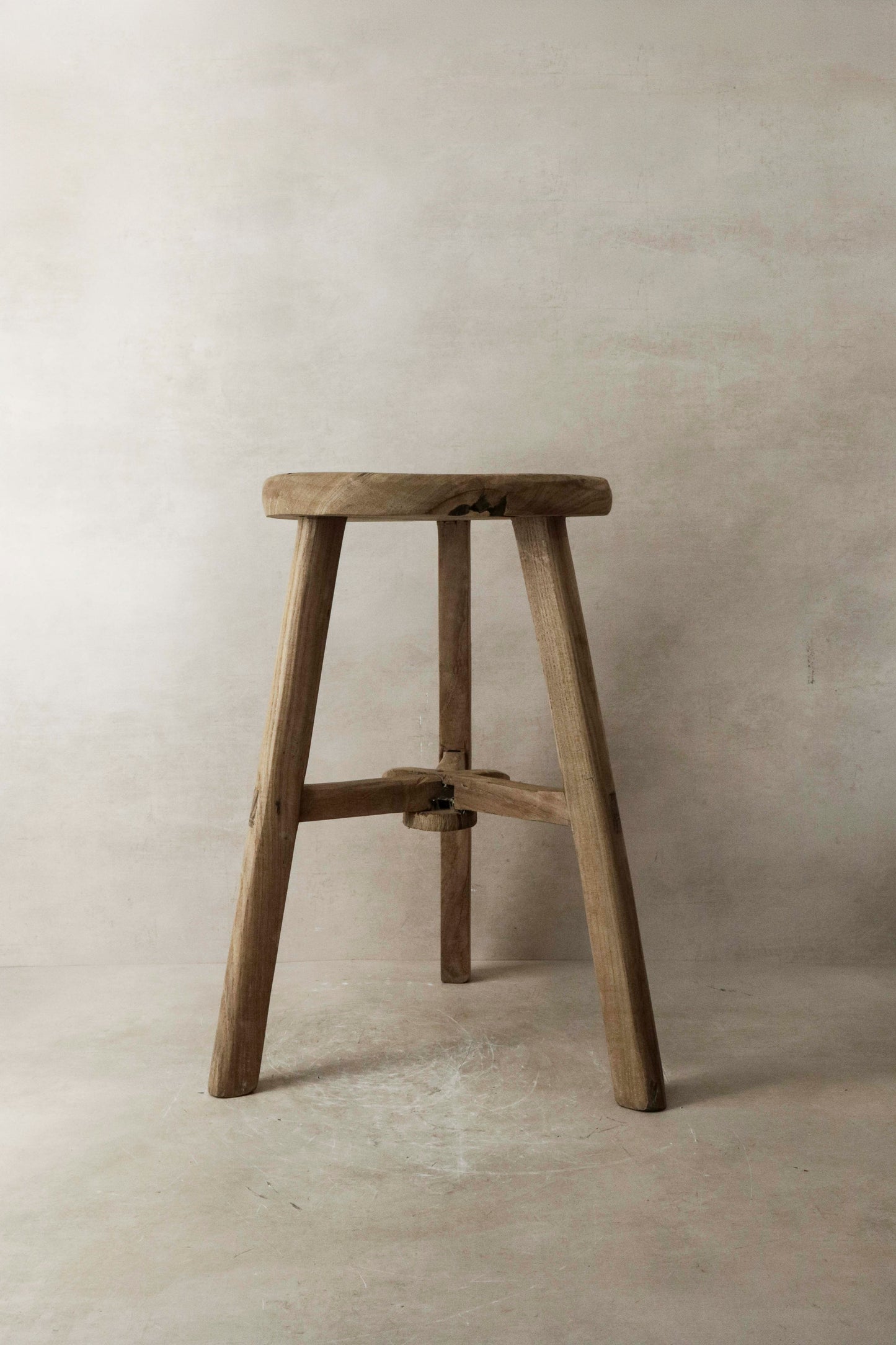 Vintage Rustic Elm Wood Stool - Round - No 9
