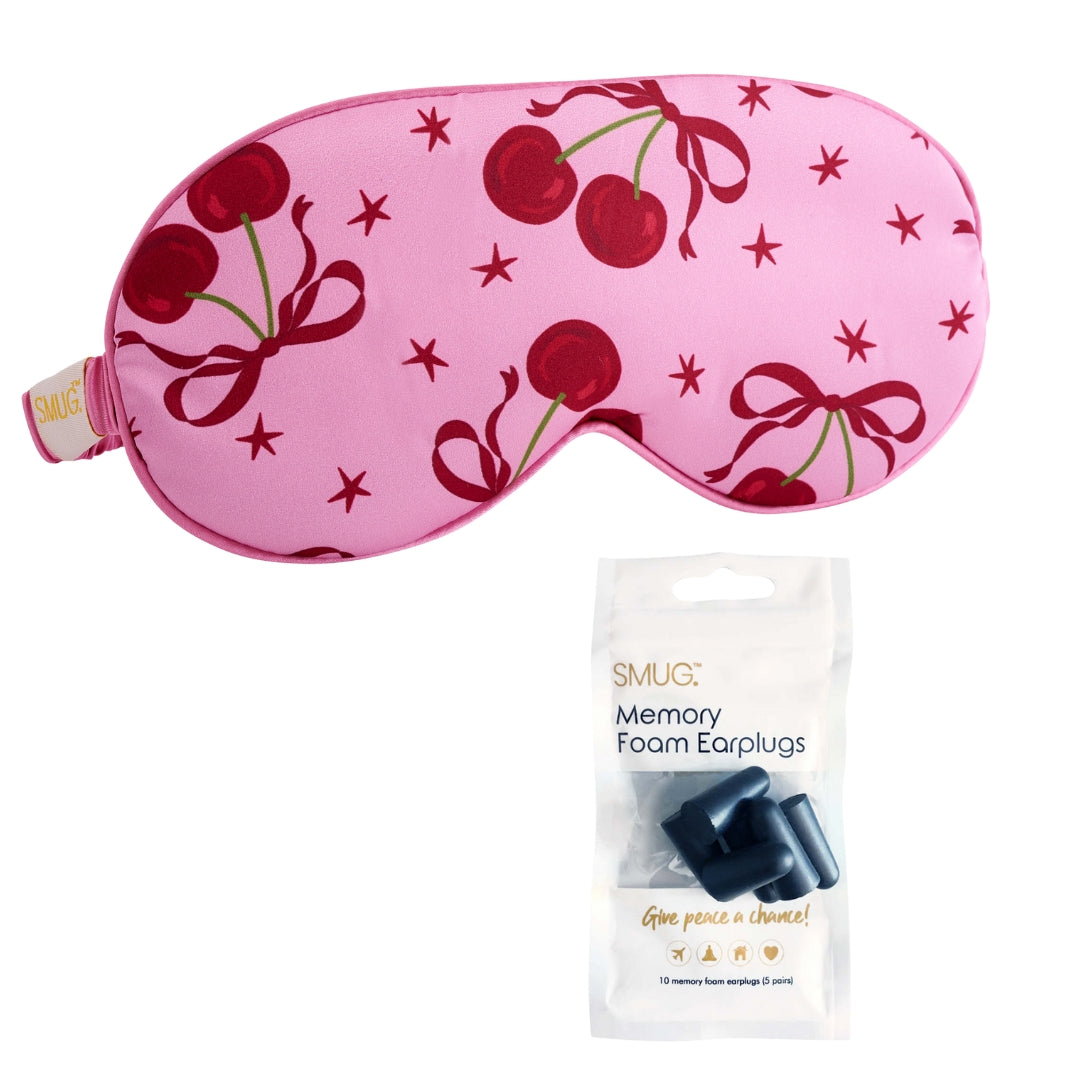 Satin Sleep Mask - Pink Cherries Print