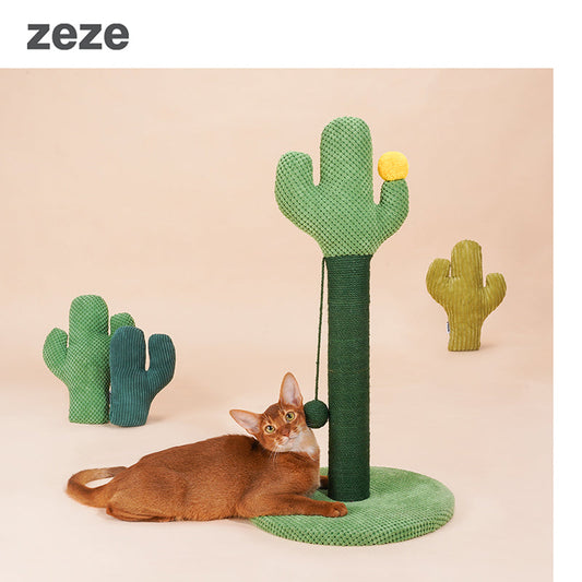 zeze Cactus Cat Scratching Post — Rope-Wound Column with Dangling Pom-Pom