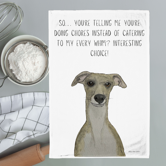 Whippet’s Judgy Tea Towel – Priorities, Human!
