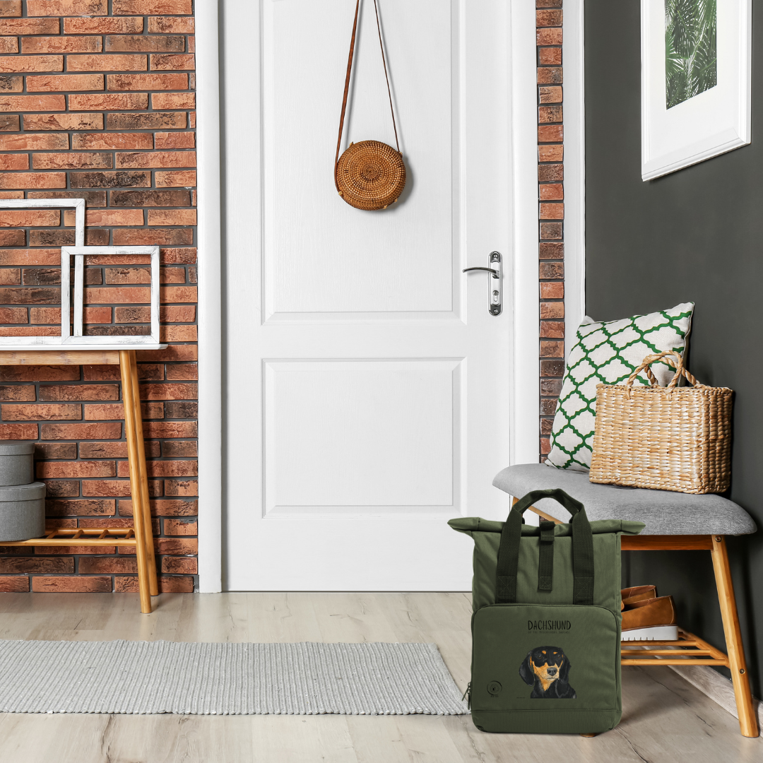 Back & Tan Dachshund Roll-Top Backpack – Small Dog, Big Adventure!