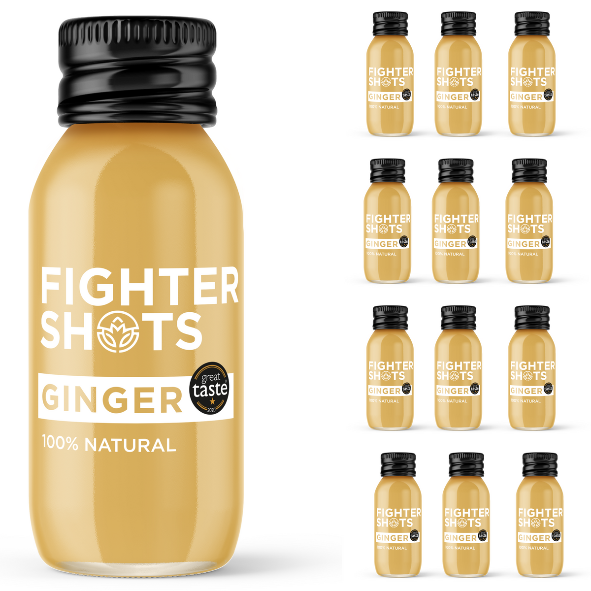 Fighter Shots Organic Ginger Shot - 27g organic cold pressed ginger in every bottle | 60ml | Single, 6-Pack or 12-Pack