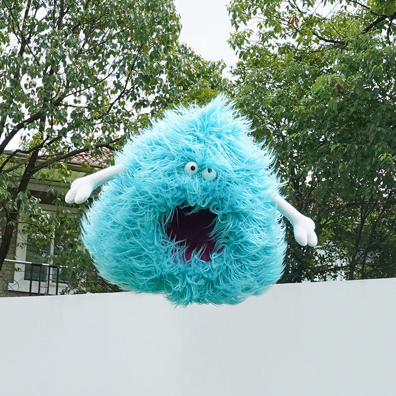 zeze Blue Monster Plush Cat House — Cosy Semi-Enclosed Hideaway Bed