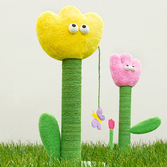 zeze Tulip Cat Scratching Post — Plush Bloom, Jute Rope Column & Rattle Leaf