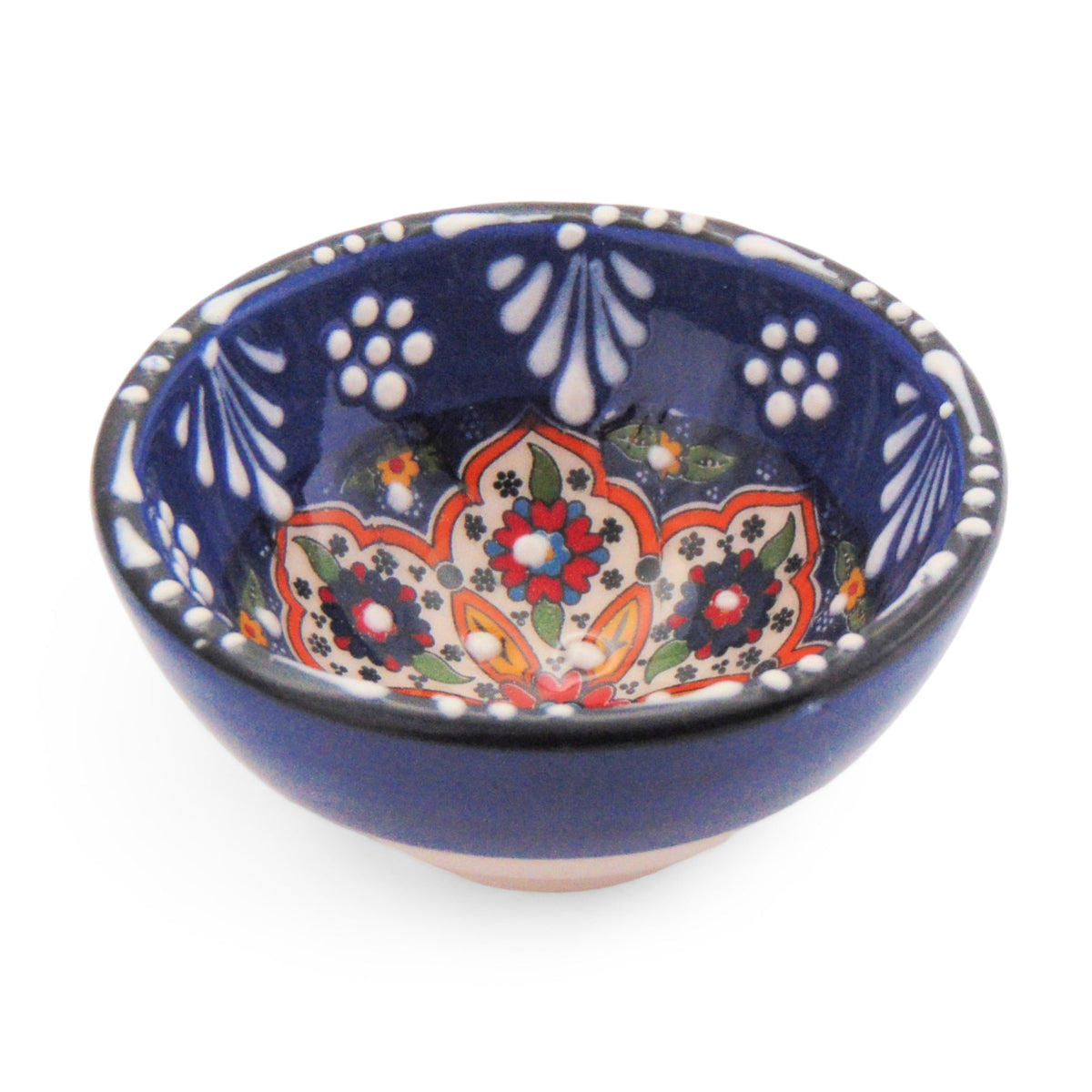 8 cm Handmade Bowl, Floral Navy