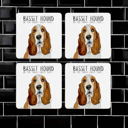 Furry Guilt Trip Coasters – Basset Hound Approved