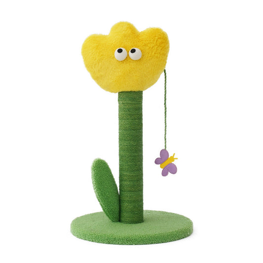 zeze Tulip Cat Scratching Post — Plush Bloom, Jute Rope Column & Rattle Leaf
