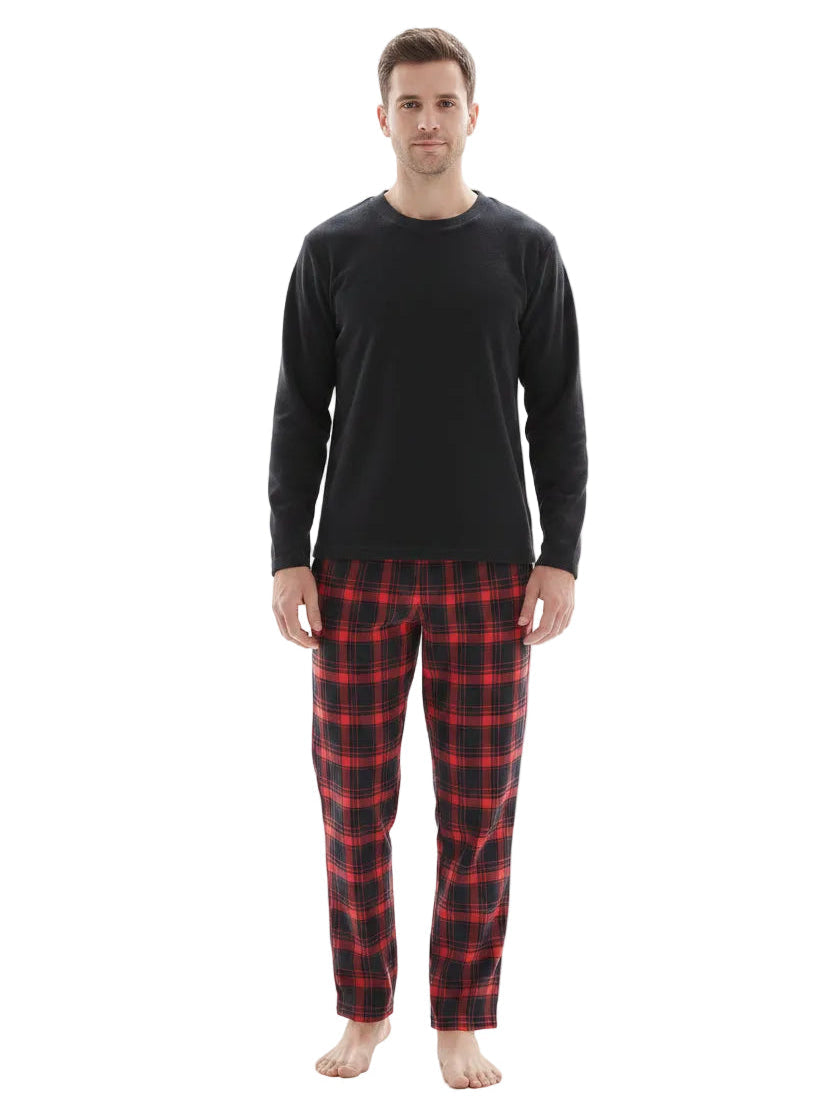 Men's Thermal Fleece Lounge Set with Cozy Check Cotton Pants