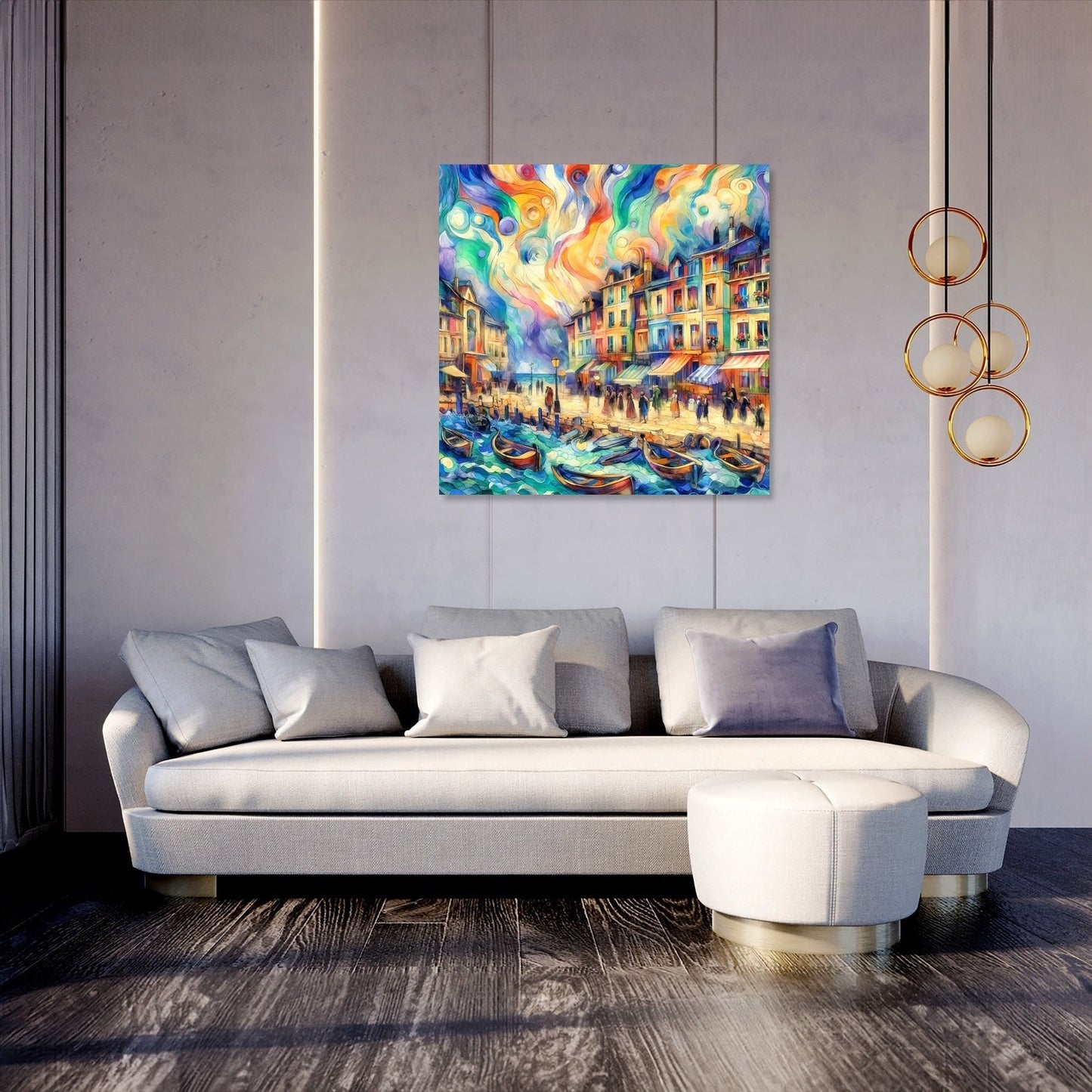 Whimsical Seaside Village Canvas