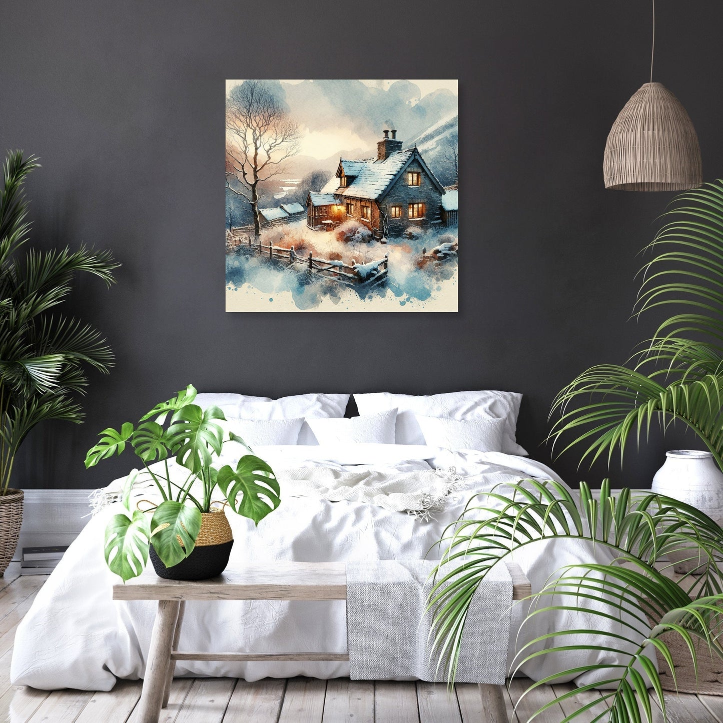 Winter's Embrace Cottage Canvas