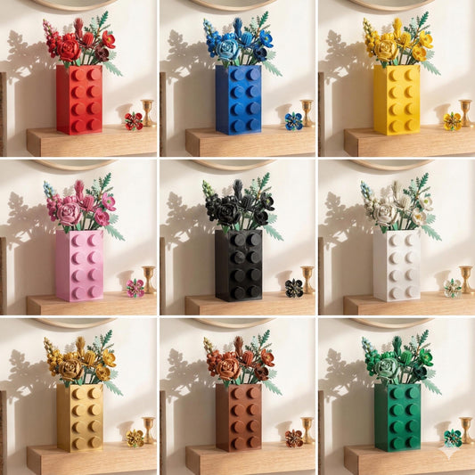 3D Printed Brick Vase | Retro Toy Inspired Modular Flower Pot, Desk Organizer
