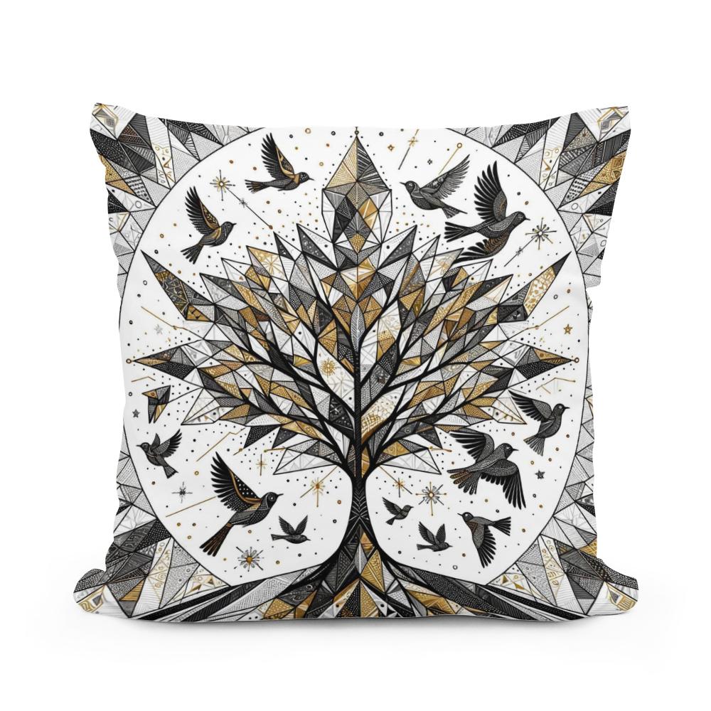 Golden Geometric Nature Cotton Cushion