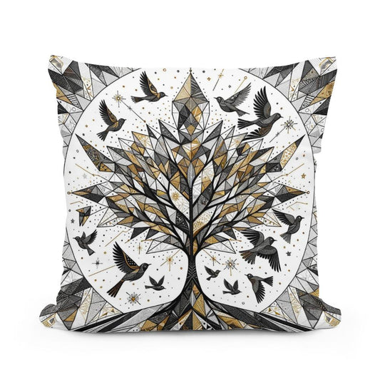 Golden Geometric Nature Cotton Cushion