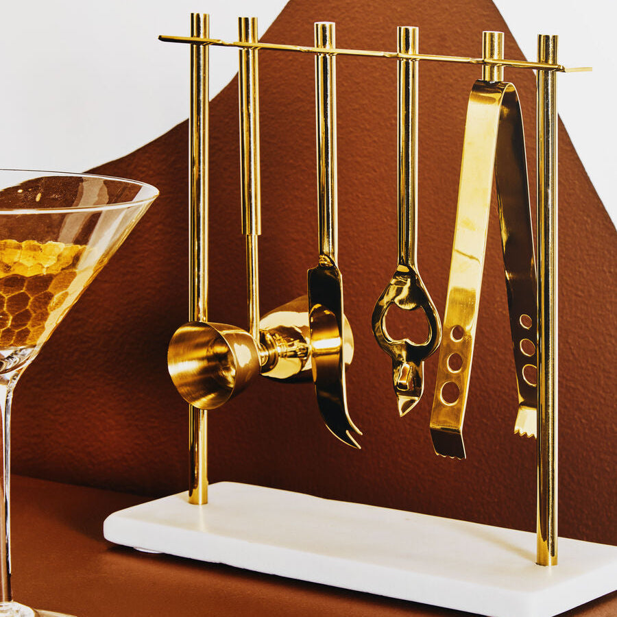Omari Marble And Gold Finish Bar Tool Stand