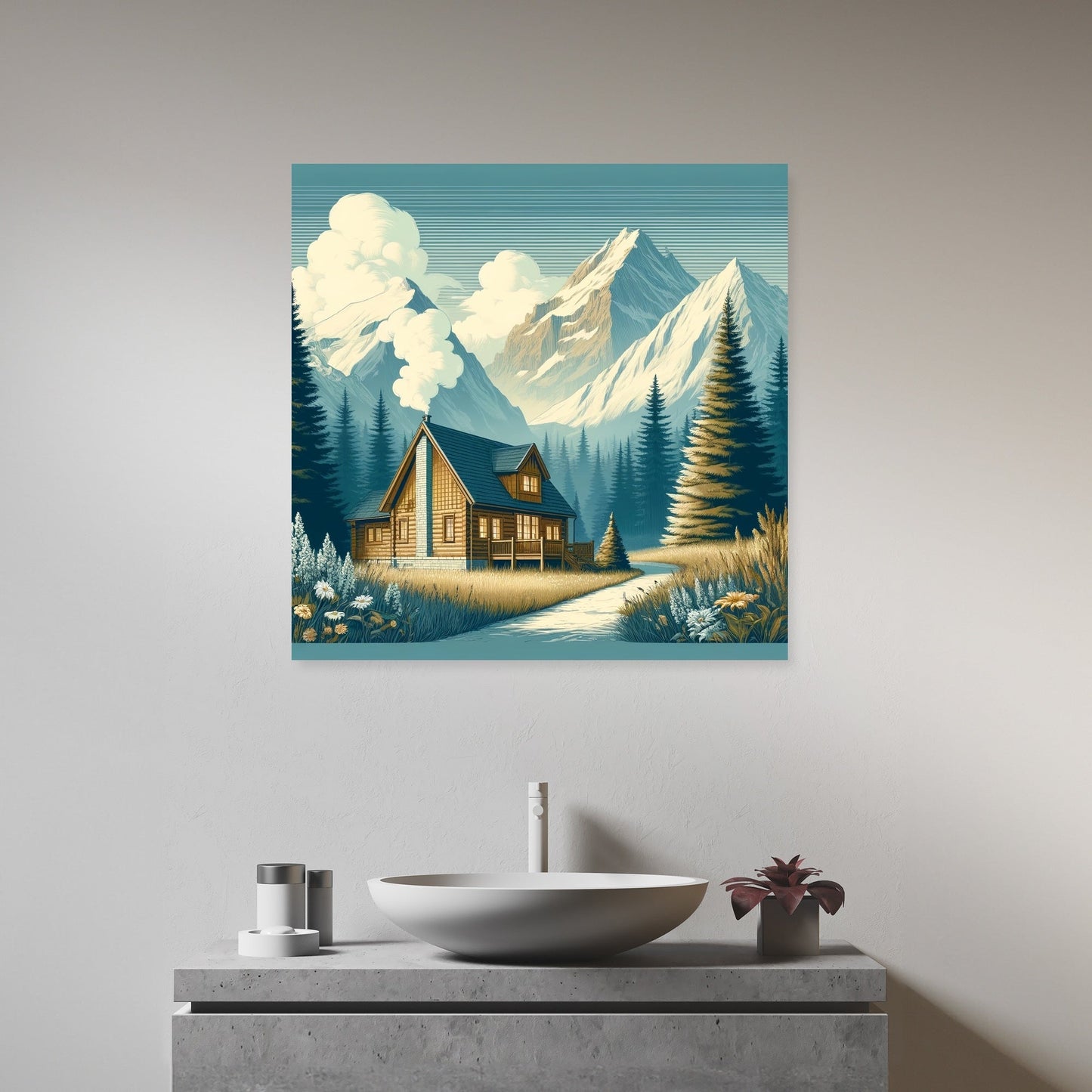 Mountain Cabin Serenity Canvas