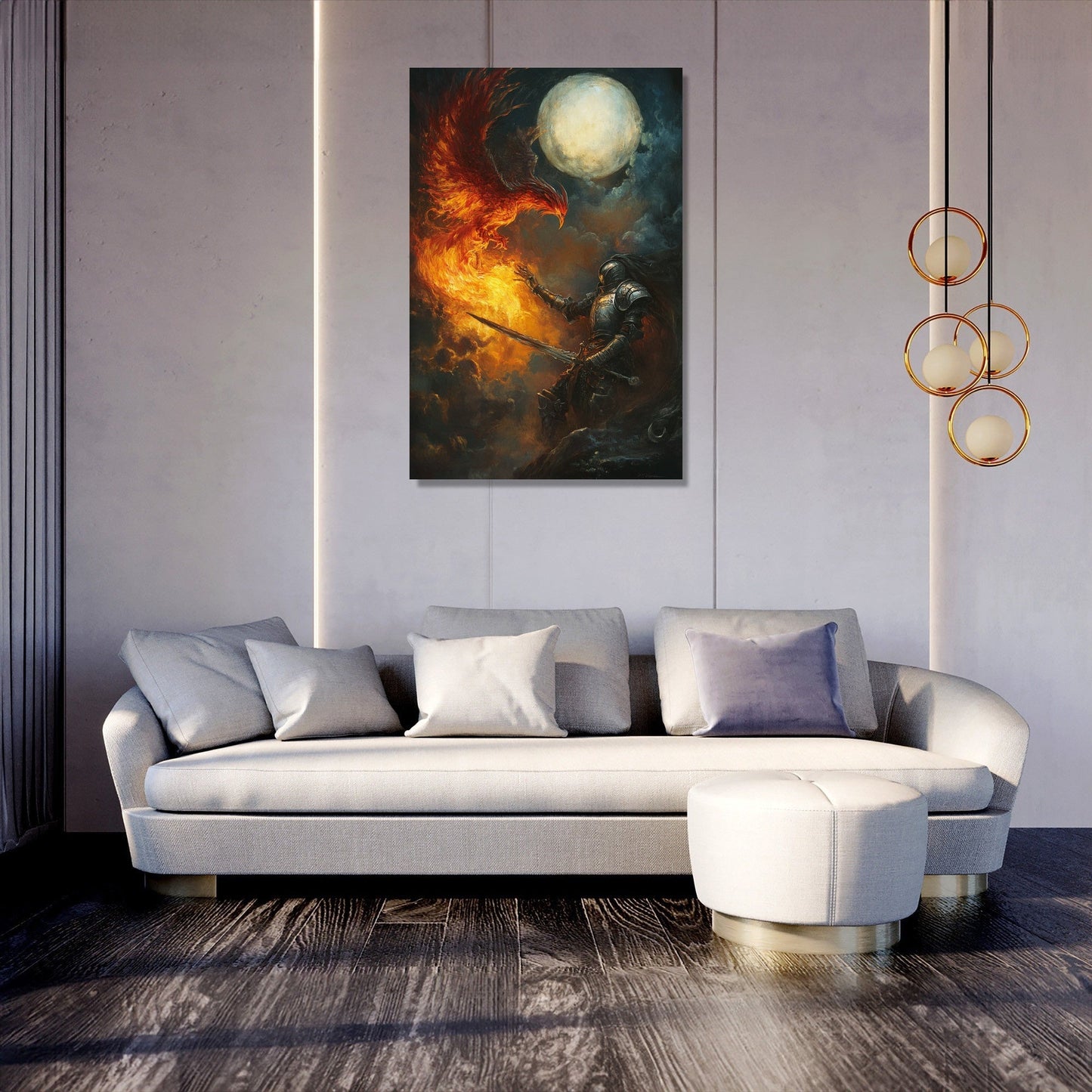 Knight's Moonlit Battle Canvas
