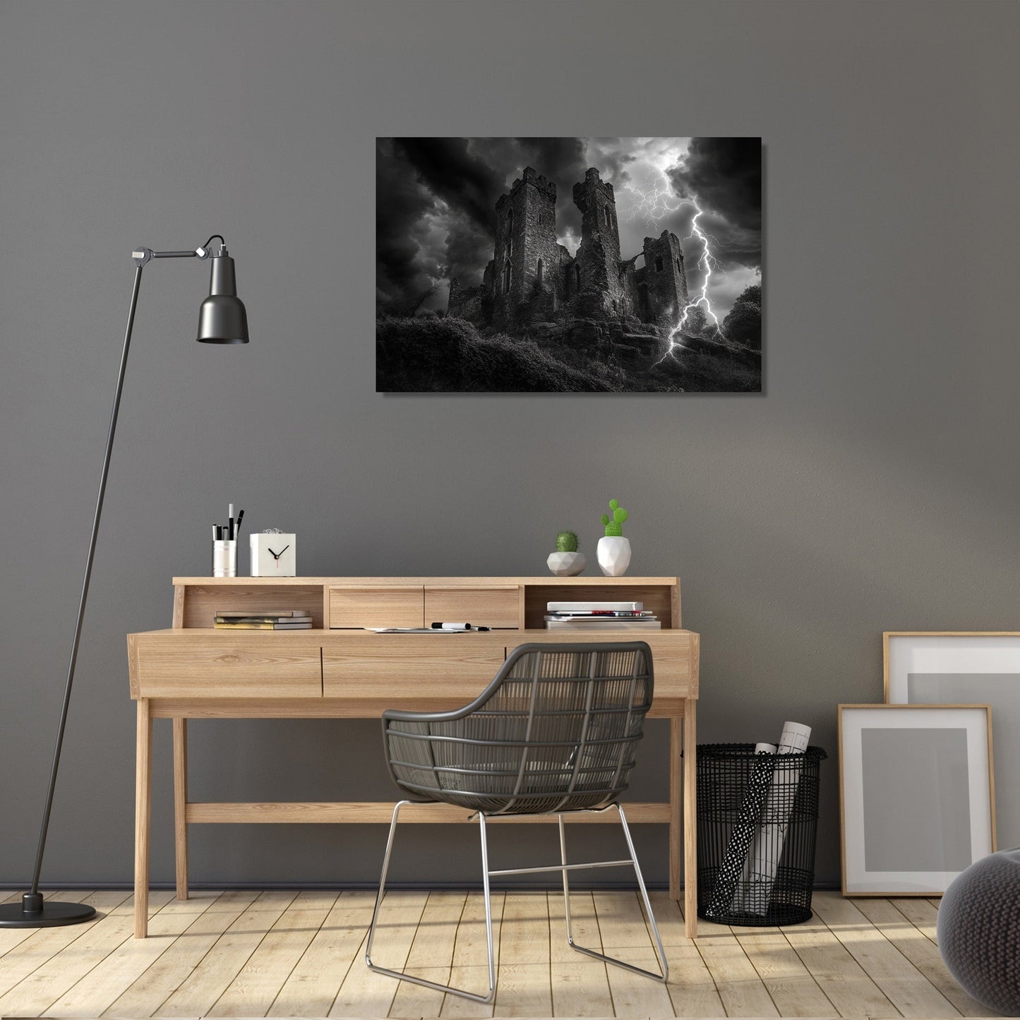 Lightning over Nostalgic Castle Canvas