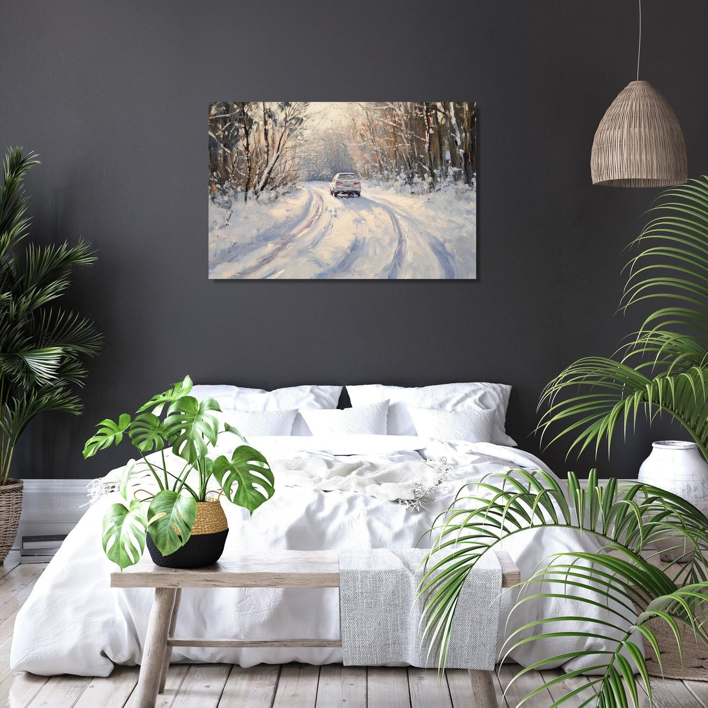 Snowy Car on Winter Canvas