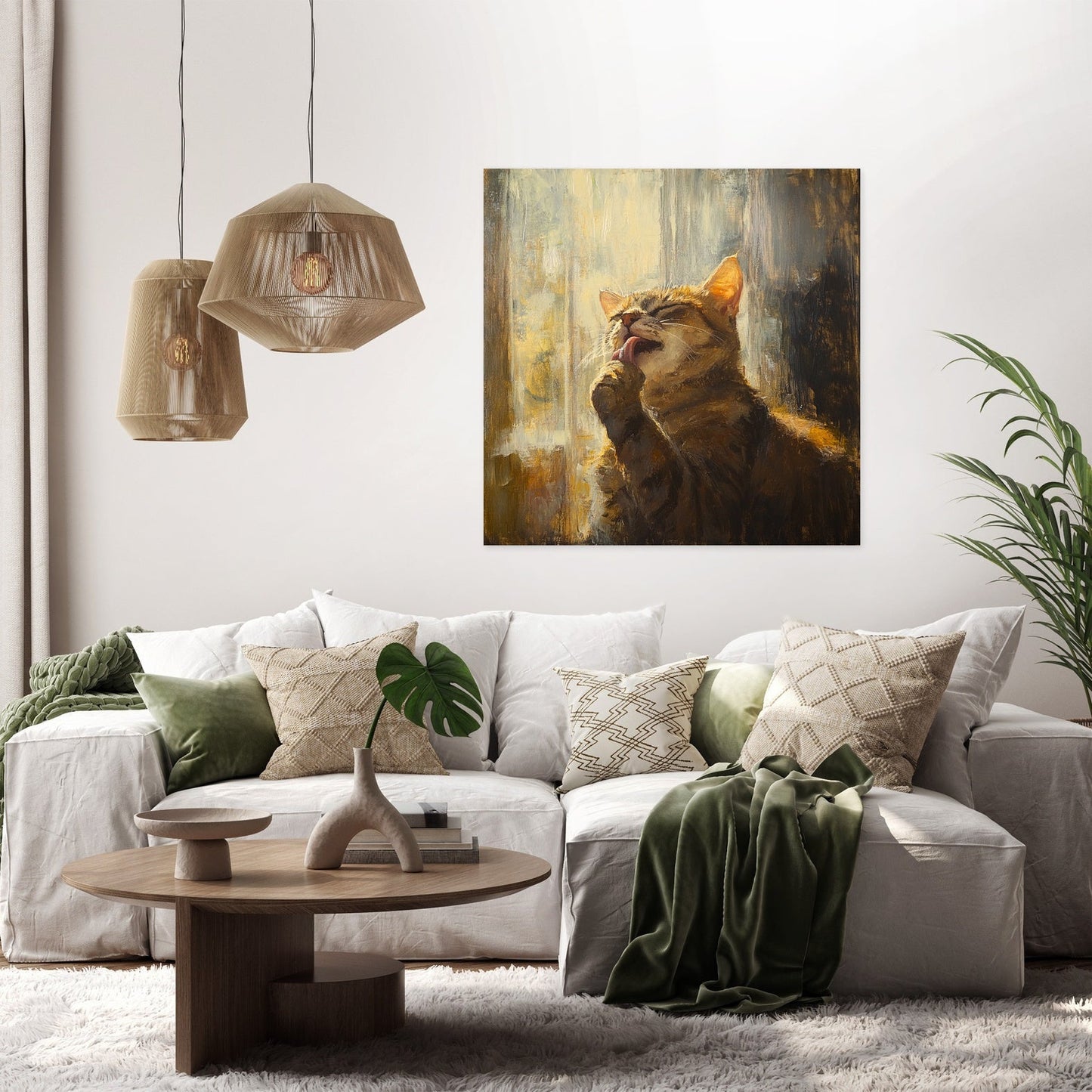 Paw-licking Cat Canvas
