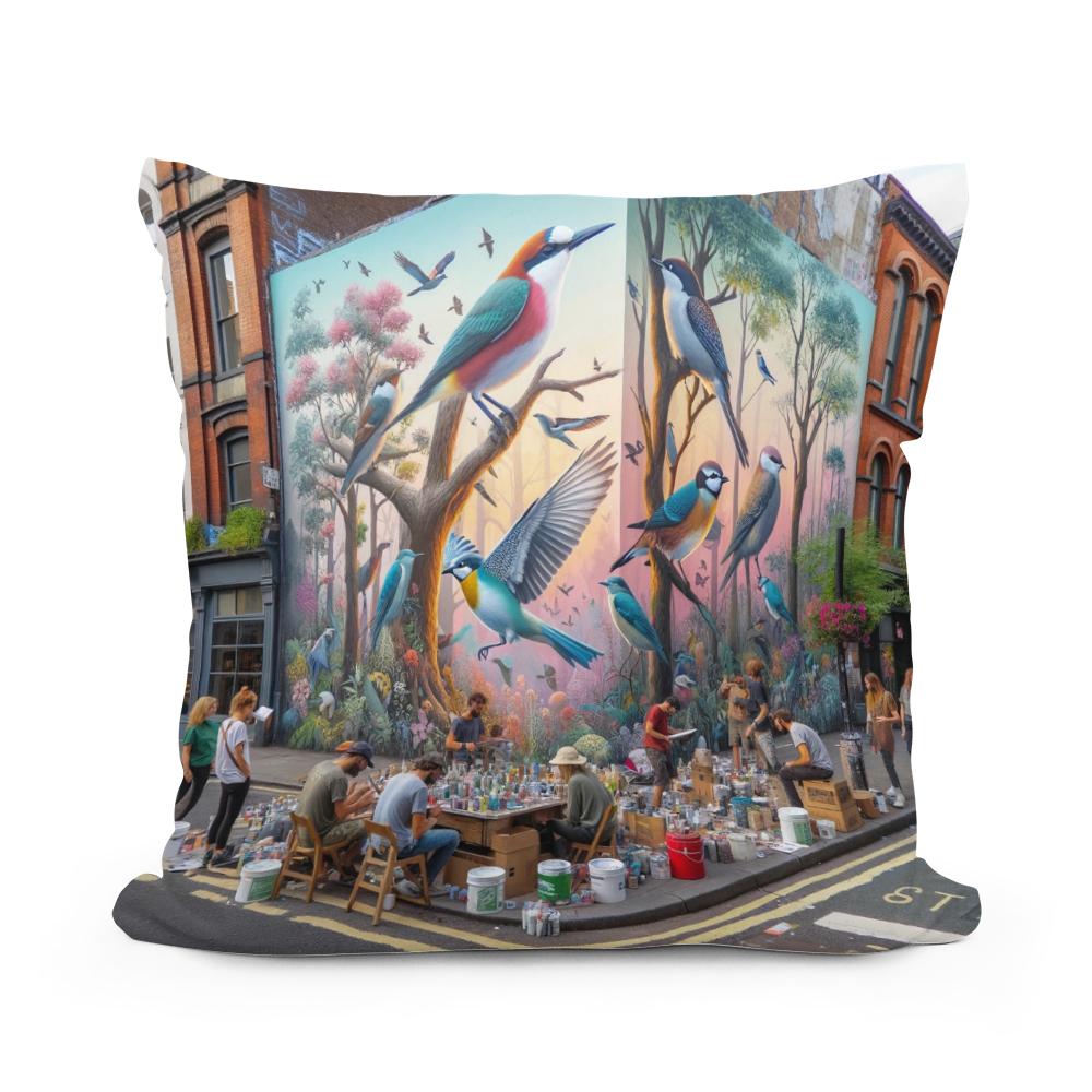 Urban Nature Mural Cotton Cushion
