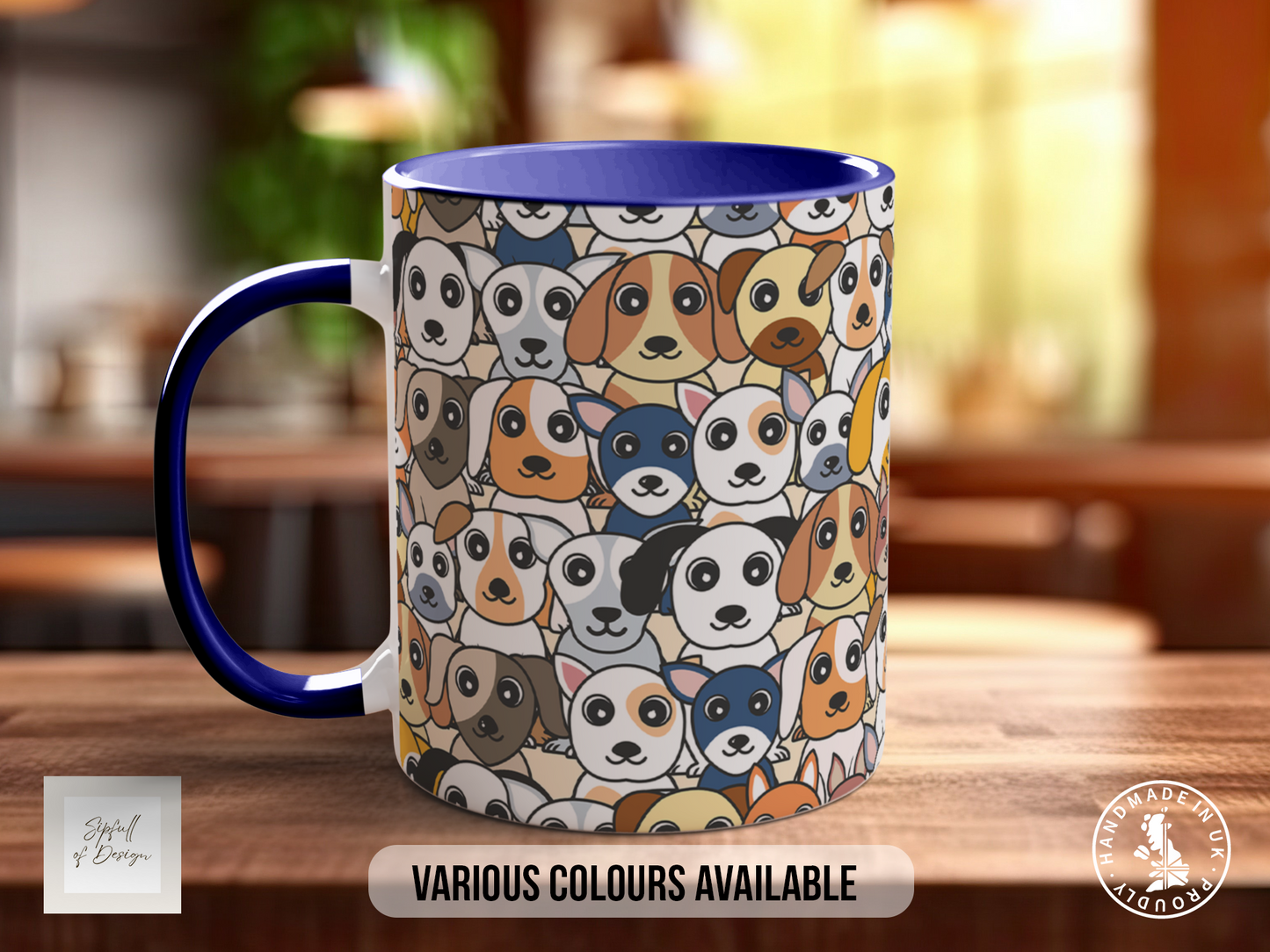 Dog Lover Mug | Dog Crowd Design | Colourful Puppy Pattern Mug | Handmade UK
