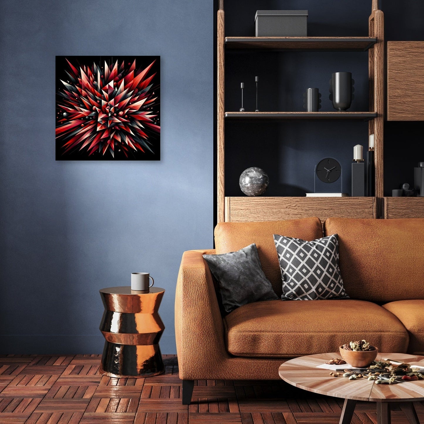 Fiery Embrace: Geometric Passion Canvas